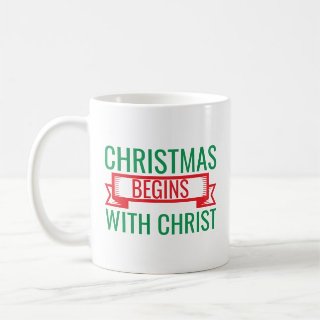 Taza De Café la navidad comienza con cristo-15523 (Izquierda)