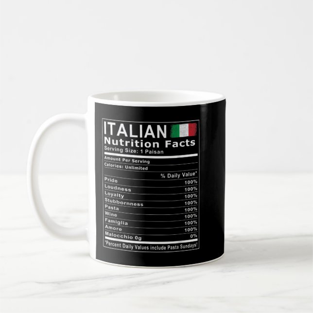 Taza De Café La Nutrición Italiana Hechos Camiseta (Izquierda)