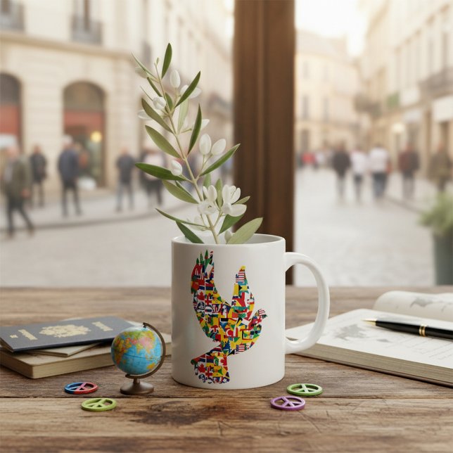 Taza De Café La paloma de la paz mundial hecha con banderas int (Subido por el creador)