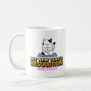 Taza De Café La paz de la resolución de Año Nuevo, más gato