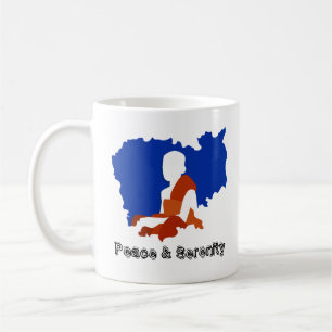 Taza De Café La paz y la serenidad: Blue Cambodia Map with Monk