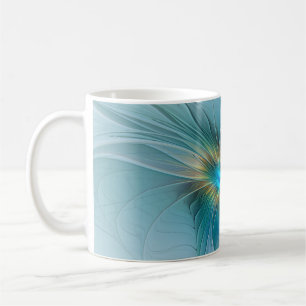 Taza De Café La pequeña Flor Fractal Azul Oro Moderno Belleza