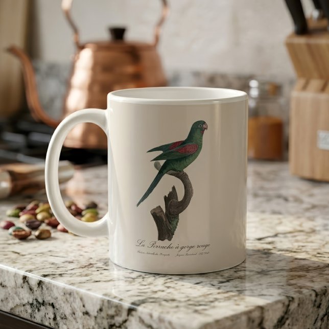 Taza De Café La Perruche un gorge rouge (Orange-Chinned Parakeet, Brotogeris jugularis. Coffee Mug)