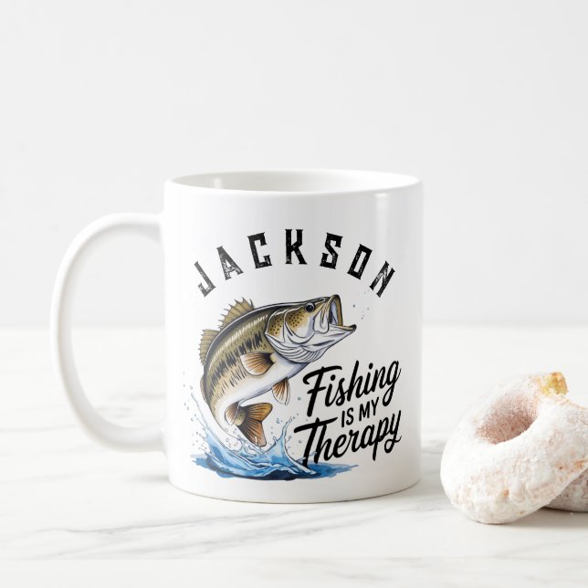 Taza De Café La pesca personalizada es mi terapia (Con donut)
