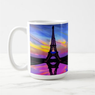 Taza De Café La Pintoresca Torre Eiffel Con Un Amanecer De Lumi