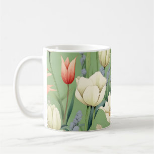Taza De Café La pradera con tulipanes y flores silvestres