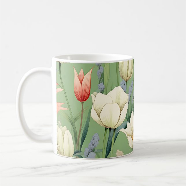 Taza De Café La pradera con tulipanes y flores silvestres (Izquierda)