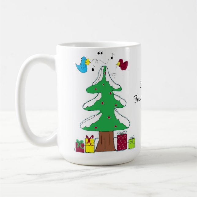 Taza De Café La primera navidad de un bebé de aves y árboles (Izquierda)