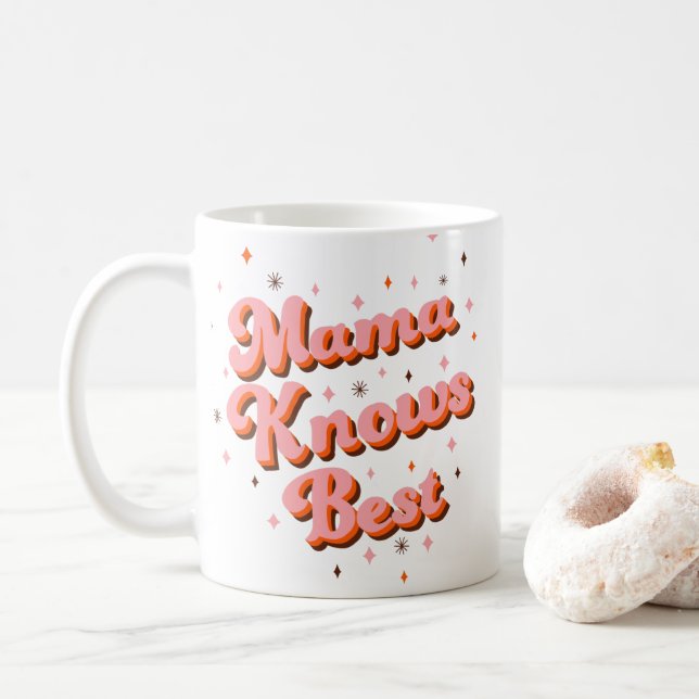 Taza De Café La retro mamá conoce la mejor carta rosada marrón  (Con donut)