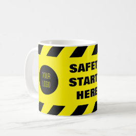 Taza De Café La Seguridad Comienza Aquí Amarillo Negro Segurida
