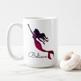 Taza De Café La silueta de sirena morada inspiradora cree
