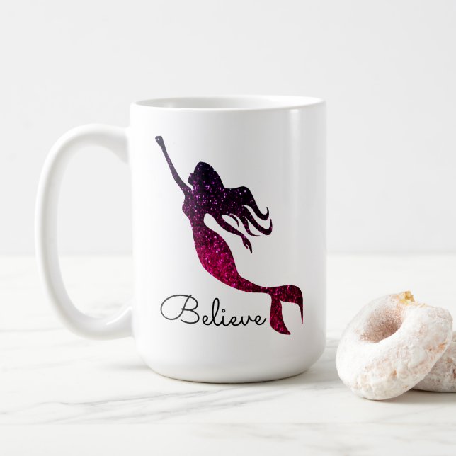 Taza De Café La silueta de sirena morada inspiradora cree (Con donut)