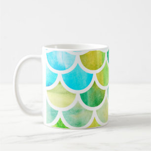 Taza De Café La sirena escala. Balanzas de peces acuarela. Suma