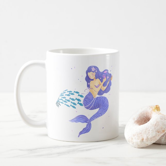 Taza De Café La sirena y el pescado de su escuela Coffee Mug (Con donut)