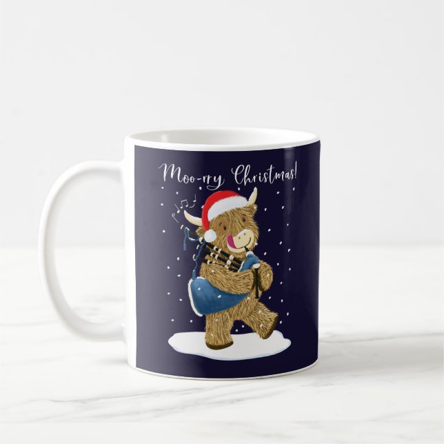 Taza De Café La vaca escocesa juega a los Navidades Bagpipes (Izquierda)
