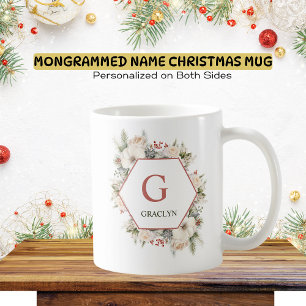 Taza De Café La vegetación de los Navidades Monograma y Nombre
