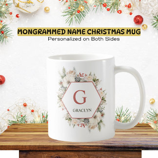 Taza De Café La vegetación de los Navidades Monograma y Nombre