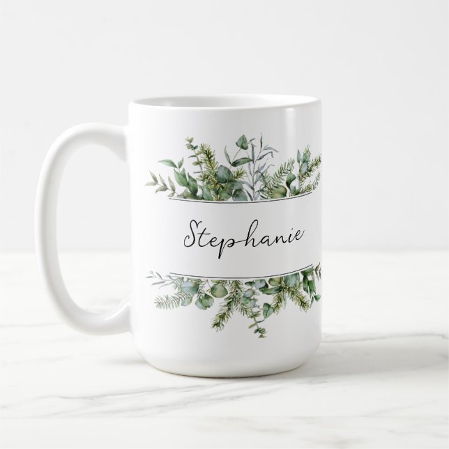 Taza De Café La vegetación fresca estética personalizada Nombre (Izquierda)