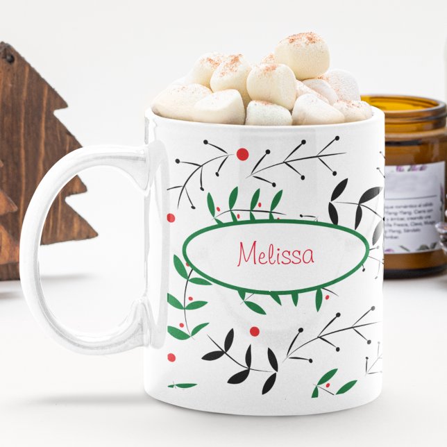 Taza De Café La vegetación retro Navidad cuta el invierno perso (Subido por el creador)