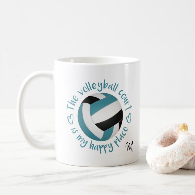Taza De Café La verde azulada cancha de voleibol negro es mi lu (Con donut)