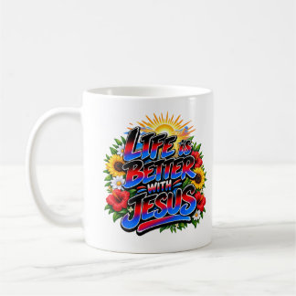 Taza De Café La vida colorida es mejor con Jesús Floral Sol