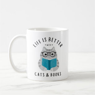 Taza De Café La vida divertida es mejor con gatos y libros