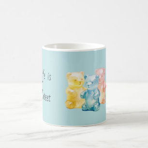 Taza De Café La vida es Dulce Amarillo Azul Rosa Ositos de Gomi