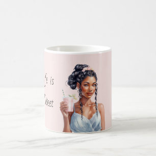 Taza De Café La vida es dulce camiseta azul femenina