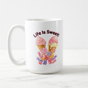 Taza De Café La Vida Es Dulce Camiseta De Helado Rosado Y Postr
