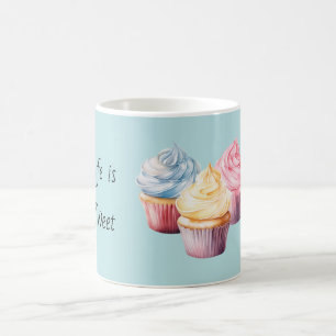 Taza De Café La vida es dulce Cupcakes amarillos azules rosados