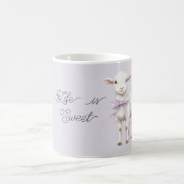 Taza De Café La vida es dulce lazo de lavanda Cordero feliz