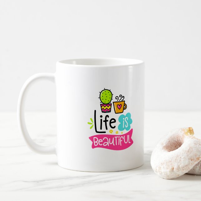 Taza De Café La vida es hermoso Personalizado diseñador Coffee  (Con donut)