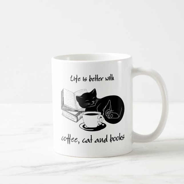 TAZA DE CAFÉ LA VIDA ES MEJOR CON CAFÉ Y LIBROS CAT (Derecha)
