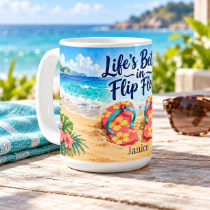 Taza De Café La vida es mejor con chanclas Playa Tropical