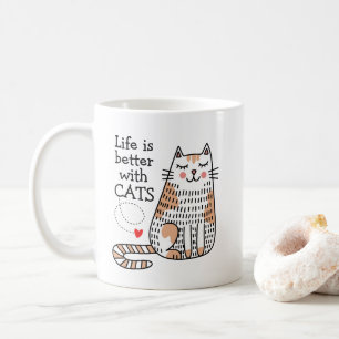 Taza De Café La Vida Es Mejor Con Gatos Doodle