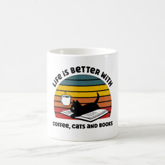Taza De Café La vida es mejor con gatos y libros