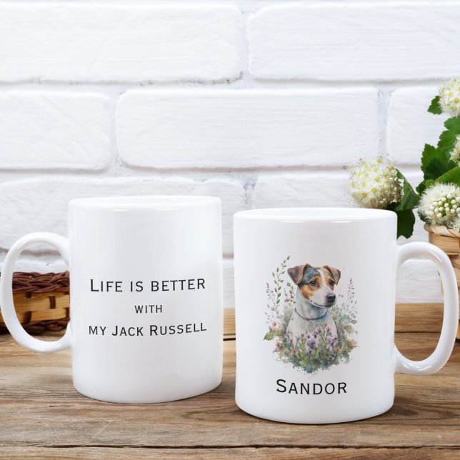 Taza De Café La vida es mejor con mi perro acuarela Jack Russel (Subido por el creador)