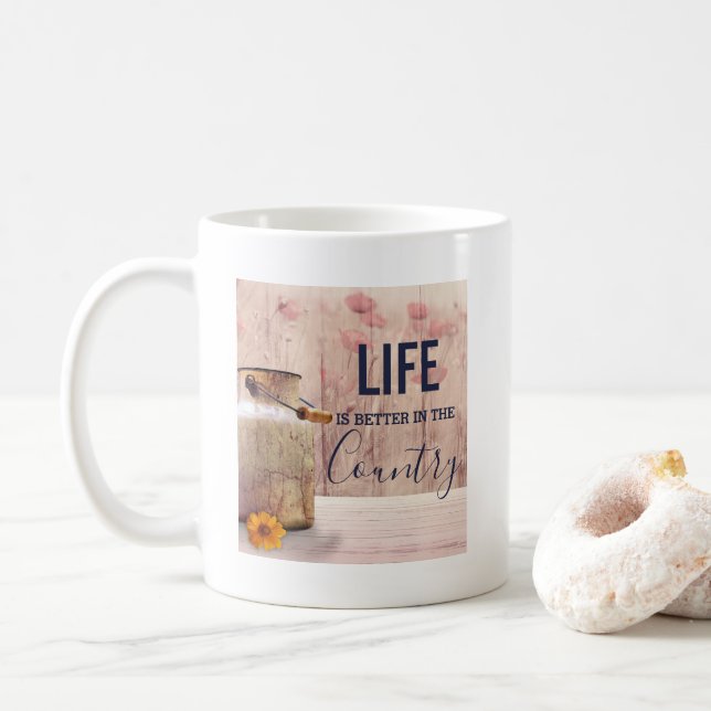 Taza De Café La vida es mejor en el país con leche puede (Con donut)