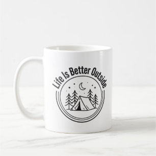 Taza De Café La vida es mejor fuera Diseño de noche de camping