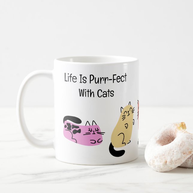 Taza De Café La Vida Es Purr-Fect Con Los Gatos (Con donut)