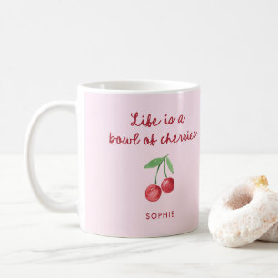 Taza De Café La vida es un bol de cerezas Guión rosa y retro