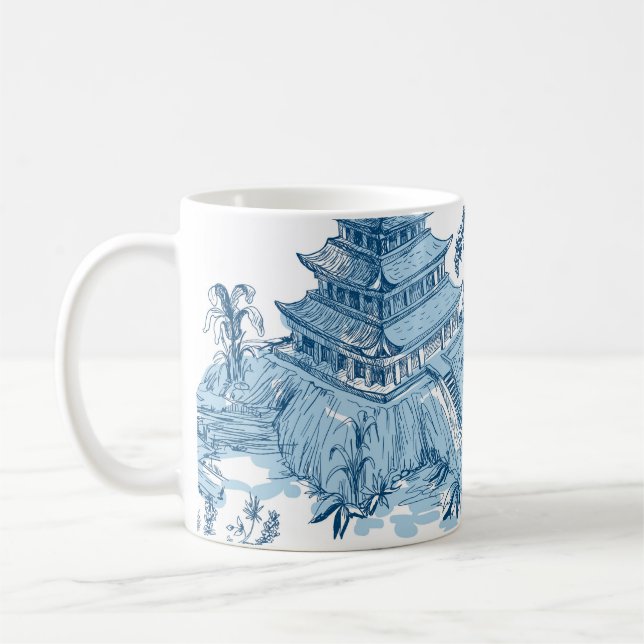 Taza De Café La Vieja Pagoda Azul y Blanca Chinoiserie (Izquierda)