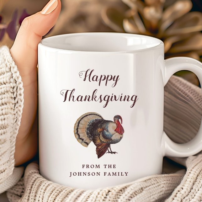 Taza De Café La vieja Turquía feliz día de Acción de Gracias (Cute Vintage Turkey Happy Thanksgiving Coffee Mug)