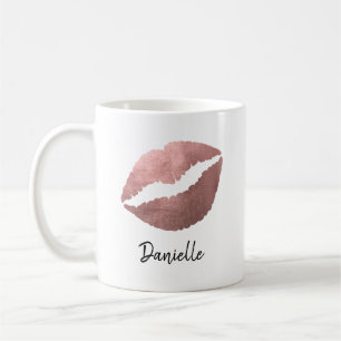 Taza De Café Labial de Rosa Dorado Impresión de Beso