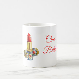 Taza De Café Labial Rojo Floral Ciao Bella (hola bella)