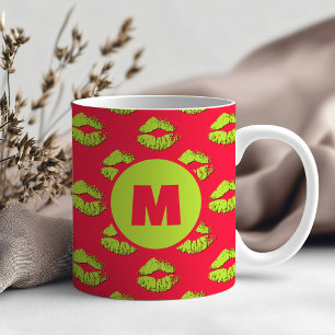 Taza De Café Labios besándose personalizados XOXO rojos y verde