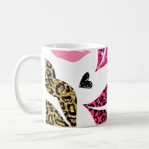 Taza De Café Labios brillantes: Patrón de moda Leopard