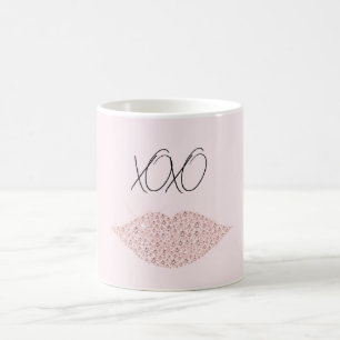 Taza De Café Labios de destello rosado XOXO