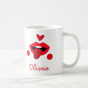 Taza De Café Labios rojos de cereza con lengua Nombre personali