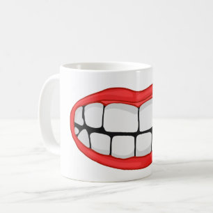 Taza De Café labios rojos sonríen con dientes grandes